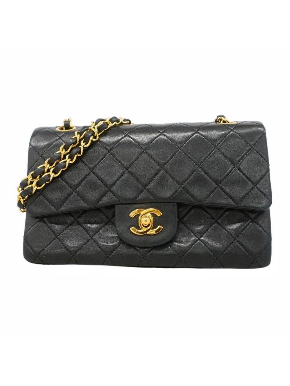 Chanel Shoulder Bag Quilted Lambskin Black Gold